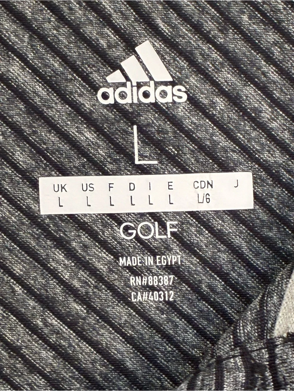 Adidas Golf Polo Shirt Mens Large Gray Striped  Stretch Logo Performance